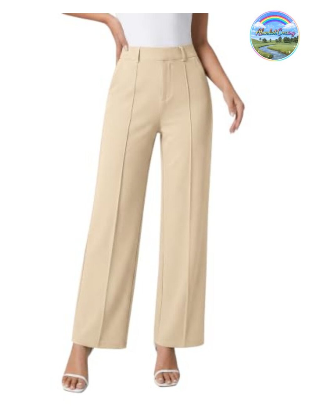 Women's Wide Leg Work Dress Pants High Waist Stretchy Slacks with Pockets